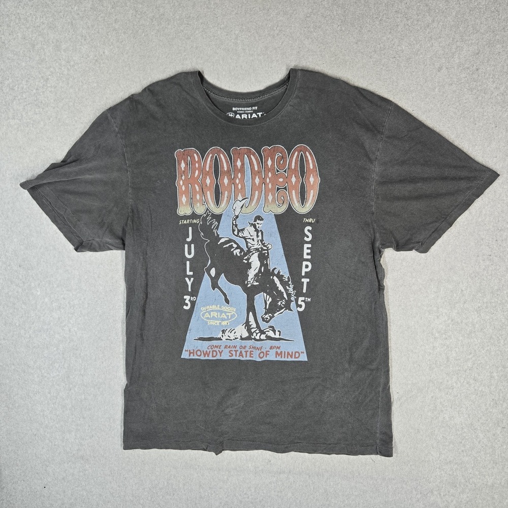 Ariat Women Shirt XL Gray Rodeo Horse Western Graphic Print Short Sleeve Tee